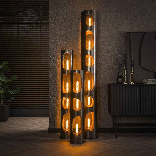 Hoyz Collection - Vloerlamp Ø25 Organic Cylinder L 3L - Zwart Nikkel