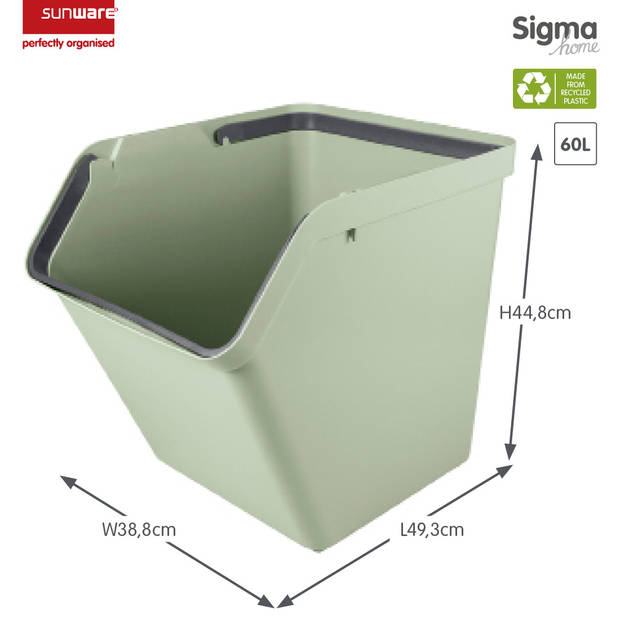 Sigma home sorteer unit 60L - Met deksel - Groen - Set van 2