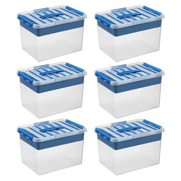 Q-line opbergbox met inzet 22L blauw - Set van 6