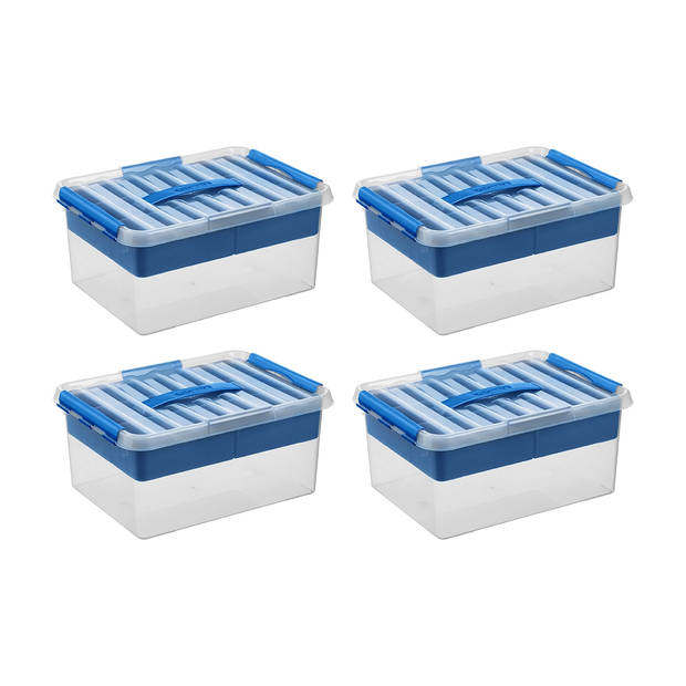 Q-line opbergbox met inzet 15L blauw - Set van 4