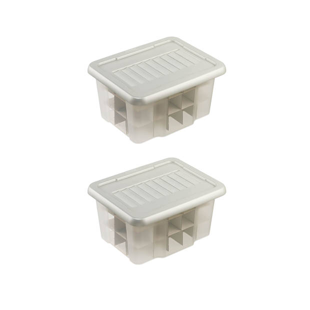 Set van 2 - Nesta kerst opbergbox 24L met trays voor 45 ballen transp/zilver