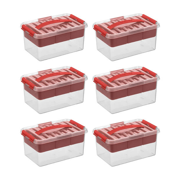 Q-line opbergbox met inzet 6L rood - Set van 6