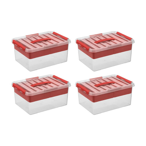 Q-line opbergbox met inzet 15L rood - Set van 4