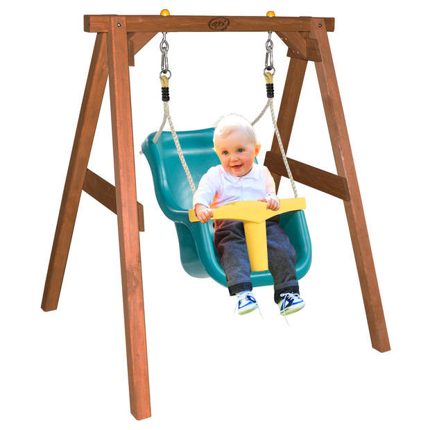 AXI Baby Schommel met Houten Frame & Zitje in Blauw/Geel Babyschommel van Hout in Bruin