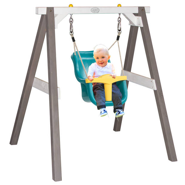 AXI Baby Schommel met Houten Frame & Zitje in Blauw/Geel Babyschommel van Hout in Grijs/Wit