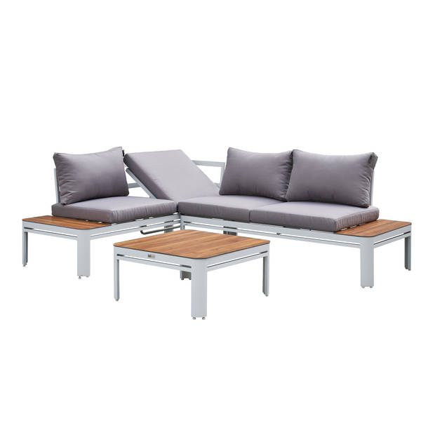 AXI Eos Loungeset met ingebouwd ligbed in Wit / Hout Look Tuin Loungemeubel in Aluminium / Polywood