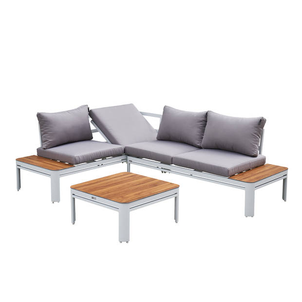 AXI Eos Loungeset met ingebouwd ligbed in Wit / Hout Look Tuin Loungemeubel in Aluminium / Polywood