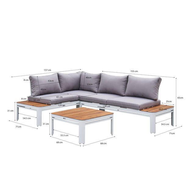 AXI Eos Loungeset met ingebouwd ligbed in Wit / Hout Look Tuin Loungemeubel in Aluminium / Polywood