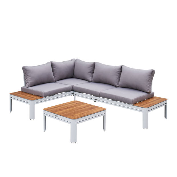 AXI Eos Loungeset met ingebouwd ligbed in Wit / Hout Look Tuin Loungemeubel in Aluminium / Polywood