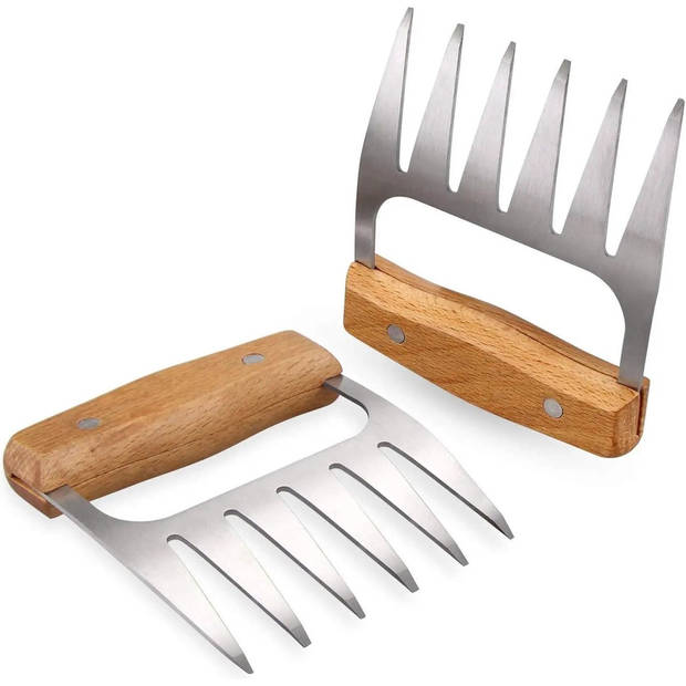 BBQBuddies Vleesklauwen - BBQ Klauwen - Set van 2 - Meat Claws - Houten Meat Claws