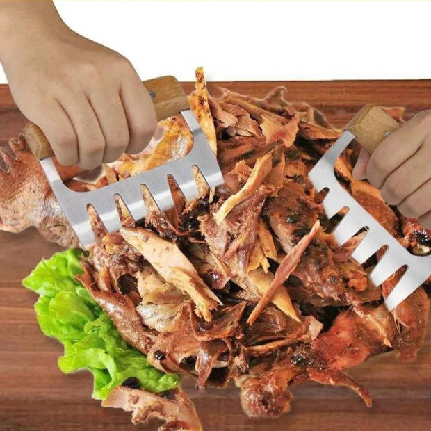 BBQBuddies Vleesklauwen - BBQ Klauwen - Set van 2 - Meat Claws - Houten Meat Claws