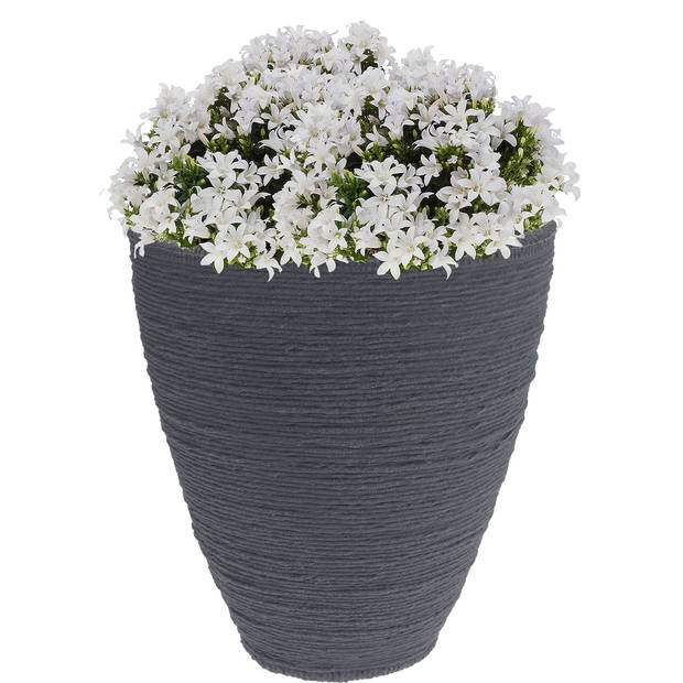 Pro Garden Plantenpot/bloempot Ribbed - Tuin - stevig kunststof - grijs - D40 x H42 cm - Plantenpotten