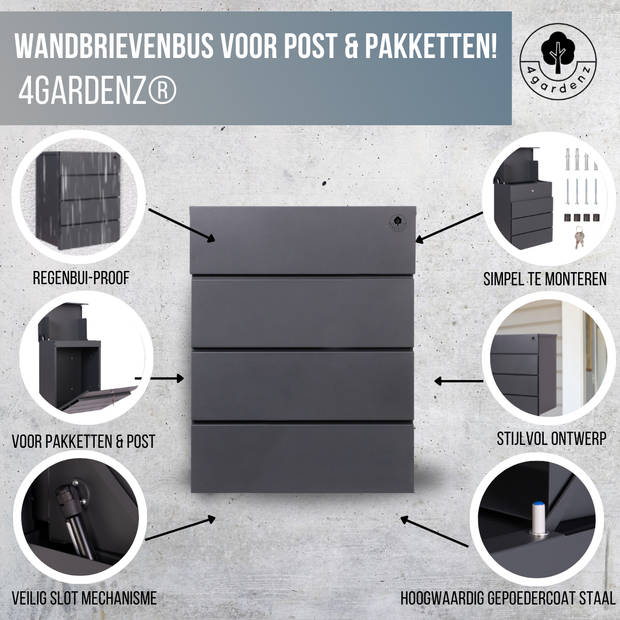 4gardenz® Grote Pakketbrievenbus Wand model Lines - Pakketbox Hangend