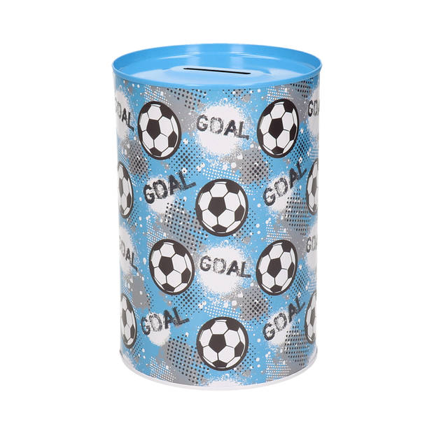 Concorde spaarpot blik goal voetbal - blauw - 10 x 15 cm - Spaarpotten