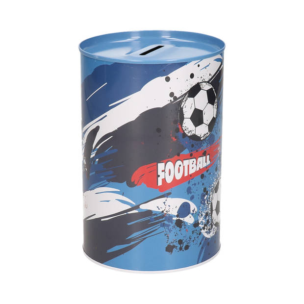 Concorde spaarpot blik voetbal - blauw - 10 x 15 cm - Spaarpotten