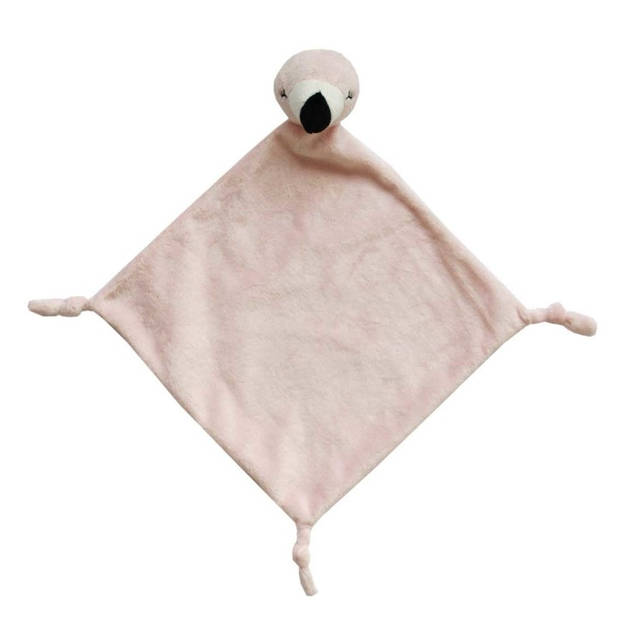 Pluche dieren setje roze flamingo knuffel rammelaar 15 cm en tutteldoekje 40 cm - Knuffeldoek