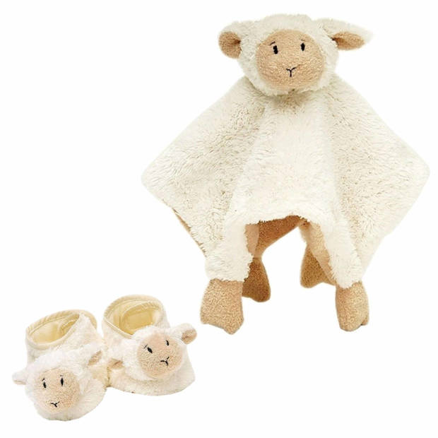 Baby cadeau setje slofjes en tuttel doekje van Lammy het lammetje - Knuffeldoek