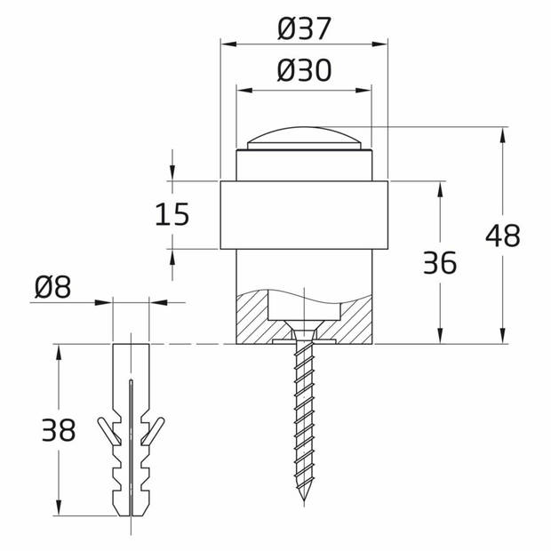 AMIG Deurstopper/deurbuffer - 1x - D30mm - inclusief schroeven - mat zwart - Deurstoppers