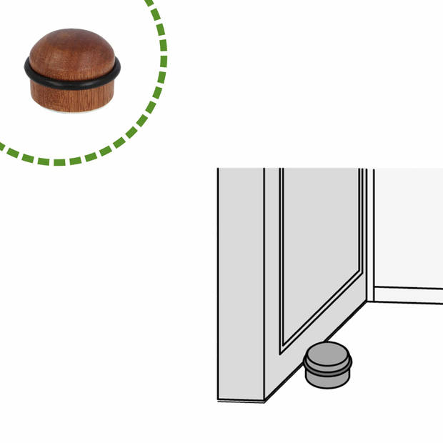 AMIG Deurstopper/deurbuffer - 4x - D35mm - inclusief schroeven - hout - Deurstoppers