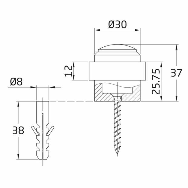 AMIG Deurstopper/deurbuffer - 1x - D30mm - inclusief schroeven - mat zilver - Deurstoppers