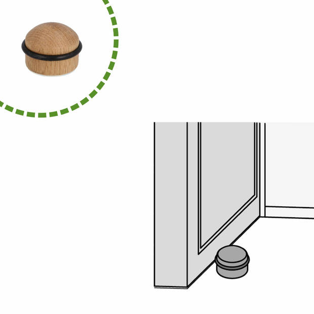 AMIG Deurstopper/deurbuffer - 1x - D35mm - incl schroeven - hout - Deurstoppers
