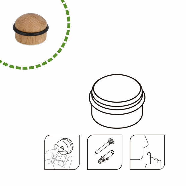 AMIG Deurstopper/deurbuffer - 1x - D35mm - incl schroeven - hout - Deurstoppers