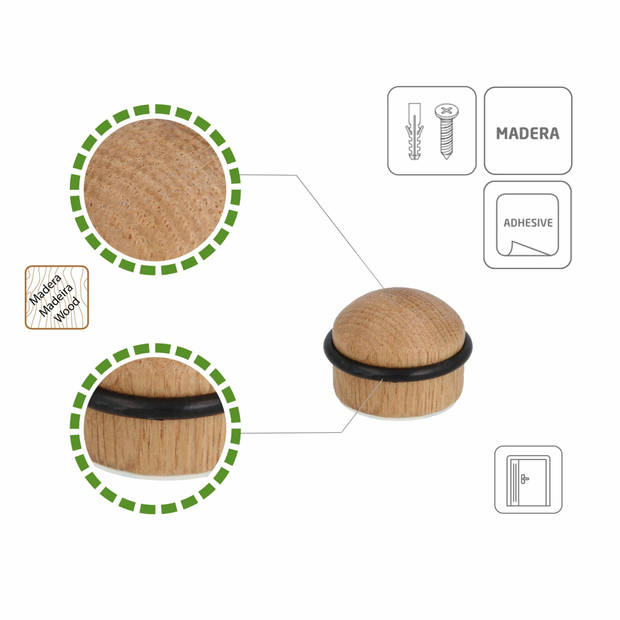 AMIG Deurstopper/deurbuffer - 1x - D35mm - incl schroeven - hout - Deurstoppers