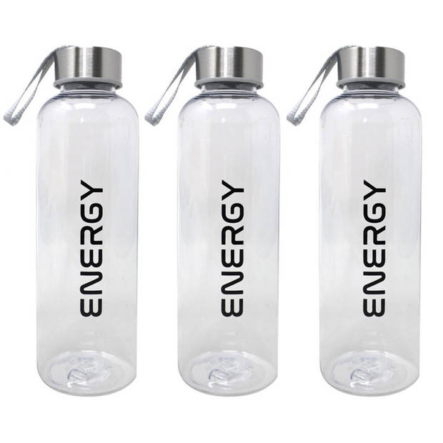 Concorde Drinkfles/waterfles/bidon - 3x - 570 ml - energy - zwart - kunststof - Drinkflessen