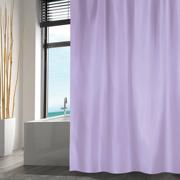 MSV Douchegordijn met ophangstang - uitschuifbaar 75-125 cm - lila paars - 180 x 200 cm - polyester - Douchegordijnen