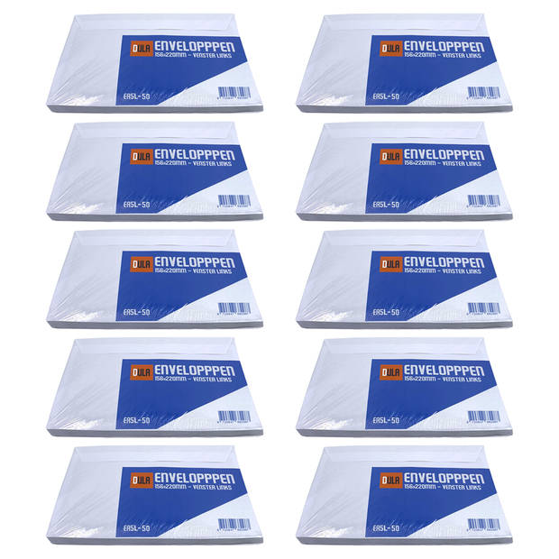 DULA EA5 Enveloppen - Venster links -156 x 220 mm - 500 stuks - Wit - Zelfklevend met plakstrip - 80 gram