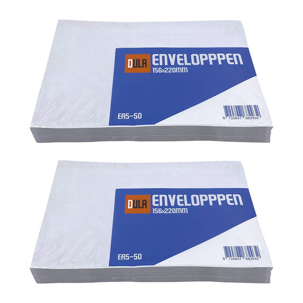 DULA EA5 Enveloppen - 156 x 220 mm - 100 stuks - Wit - Zelfklevend met plakstrip - 80 gram