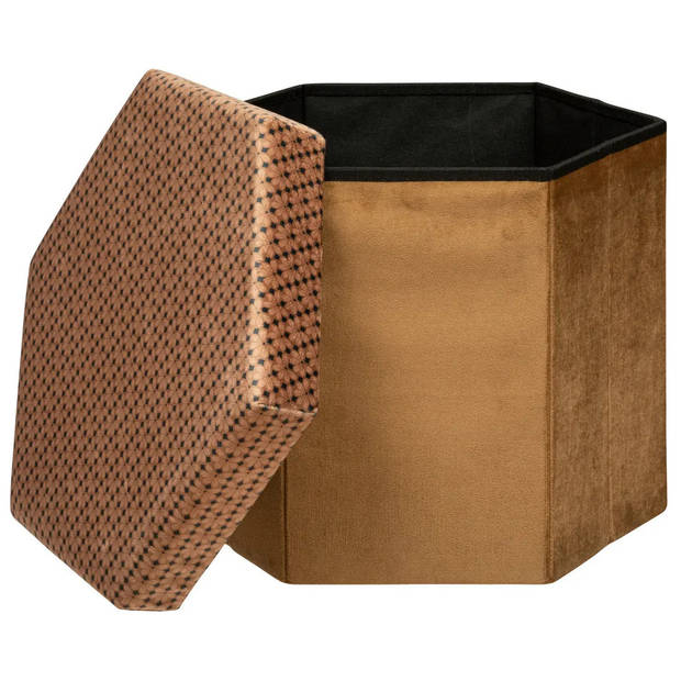 Atmosphera Poef/krukje/hocker Jiling - Opvouwbaar/opslag box 60L - Camel bruin - D40 x H38 cm - Poefs