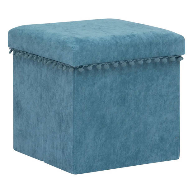 Atmosphera Poef/krukje/hocker Arabic - 2x - Opvouwbare opslag box - fluweel Blauw - D38 x H38 cm - Poefs