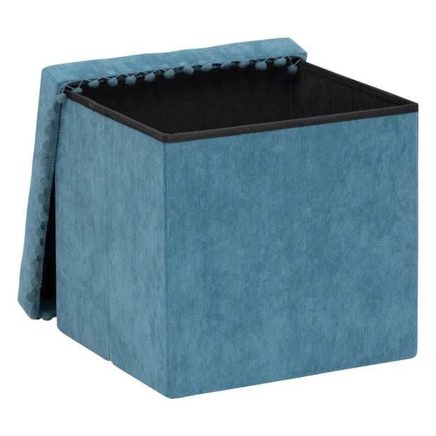 Atmosphera Poef/krukje/hocker Arabic - Opvouwbare opslag box - fluweel Blauw - D38 x H38 cm - Poefs