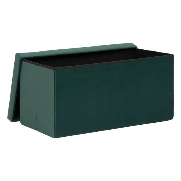 Atmosphera Poef/krukje/hocker Amber - Opvouwbare opslag box - fluweel smaragd groen - 76 x 38 x 38 cm - Poefs