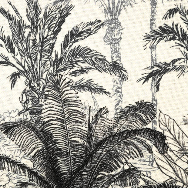 Atmosphera Poef/krukje/hocker Palmtrees - Opvouwbare opslag box - creme wit/zwart - D39 x H39 cm - Poefs