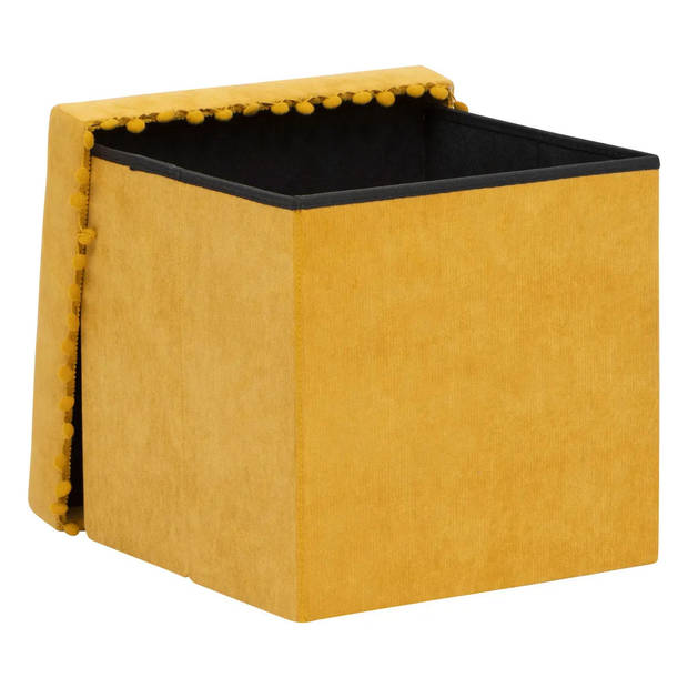 Atmosphera Poef/krukje/hocker Arabic - Opvouwbare opslag box - fluweel Okergeel - D38 x H38 cm - Poefs