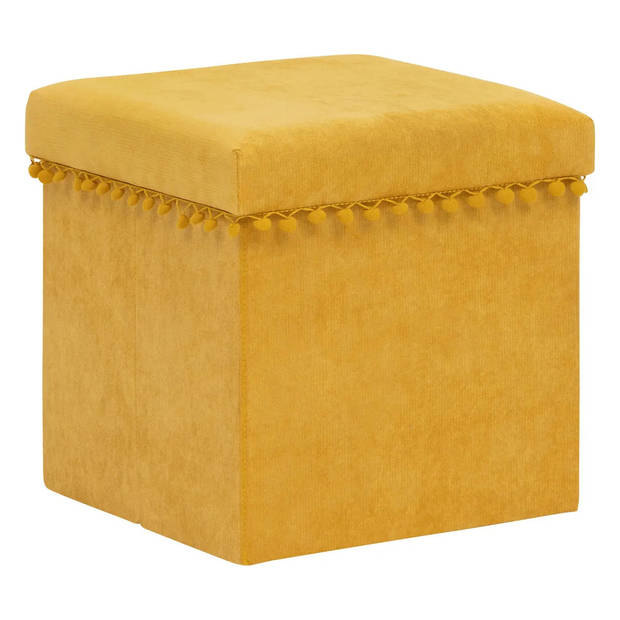 Atmosphera Poef/krukje/hocker Arabic - 2x - Opvouwbare opslag box - fluweel Okergeel - D38 x H38 cm - Poefs