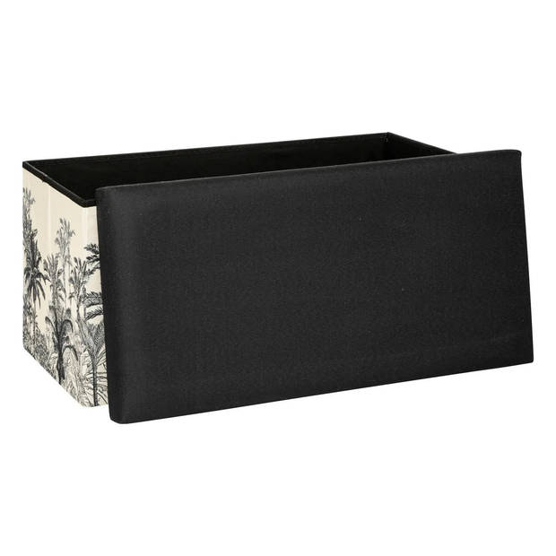 Atmosphera Poef/krukje/hocker Palmtrees - Opvouwbare opslag box - creme wit/zwart - 76 x 39 x 39 cm - Poefs