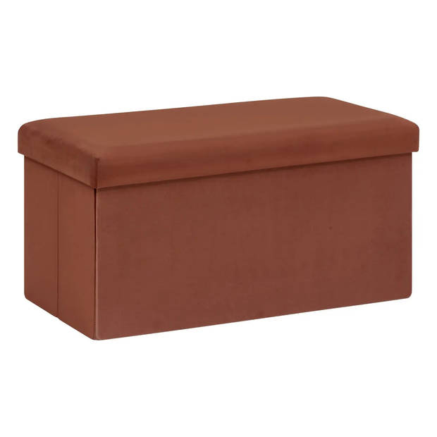 Atmosphera Poef/krukje/hocker Amber - Opvouwbare opslag box - fluweel bordeaux rood - 76 x 38 x 38 cm - Poefs