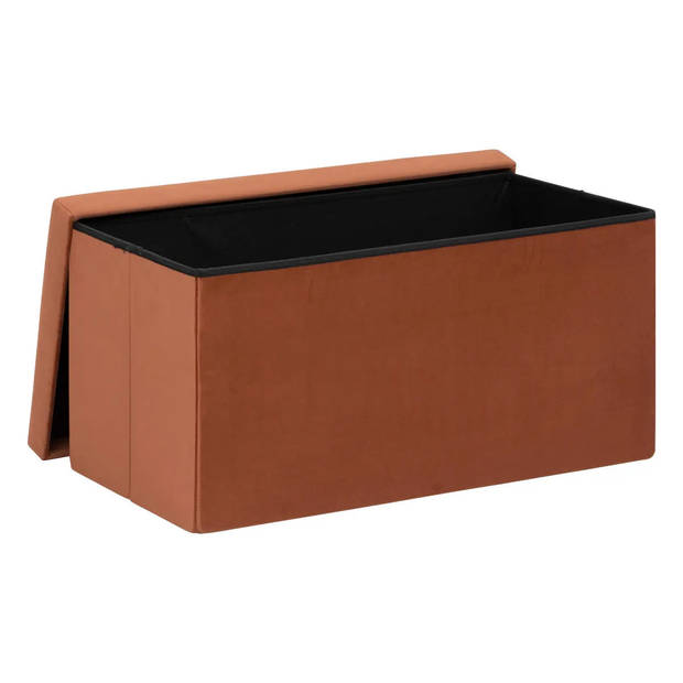 Atmosphera Poef/krukje/hocker Amber - Opvouwbare opslag box - fluweel bordeaux rood - 76 x 38 x 38 cm - Poefs