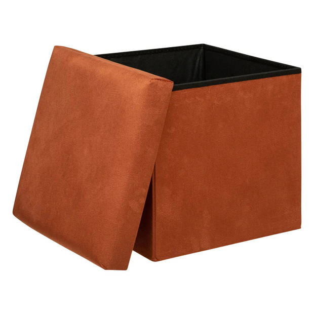 Atmosphera Poef/krukje/hocker Amber - Opvouwbare opslag box - fluweel Terracotta - D38 x H38 cm - Poefs