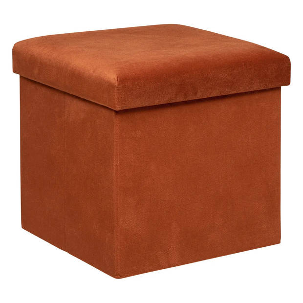 Atmosphera Poef/krukje/hocker Amber - Opvouwbare opslag box - fluweel Terracotta - D38 x H38 cm - Poefs