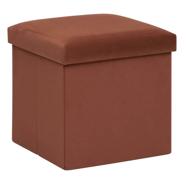 Atmosphera Poef/krukje/hocker Amber - 2x - Opvouwbare opslag box - fluweel roest bruin - D38 x H38 cm - Poefs