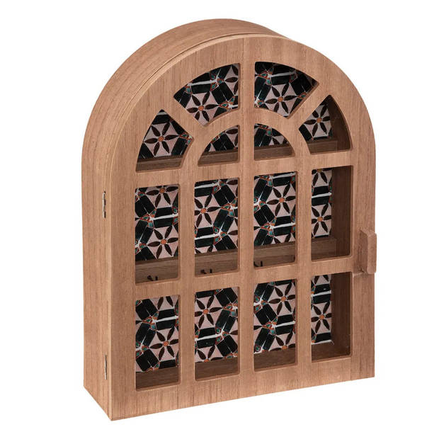 Atmosphera Sleutelkastje Classic Window - mdf/glas - lichtbruin - 27 x 36 cm - Klassieke boog raam - Sleutelkastjes