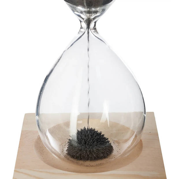 Atmosphera Zandloper cilinder - decoratie of tijdsmeting - 1 minuten zwart zand - H15 cm - glas/hout - Zandlopers