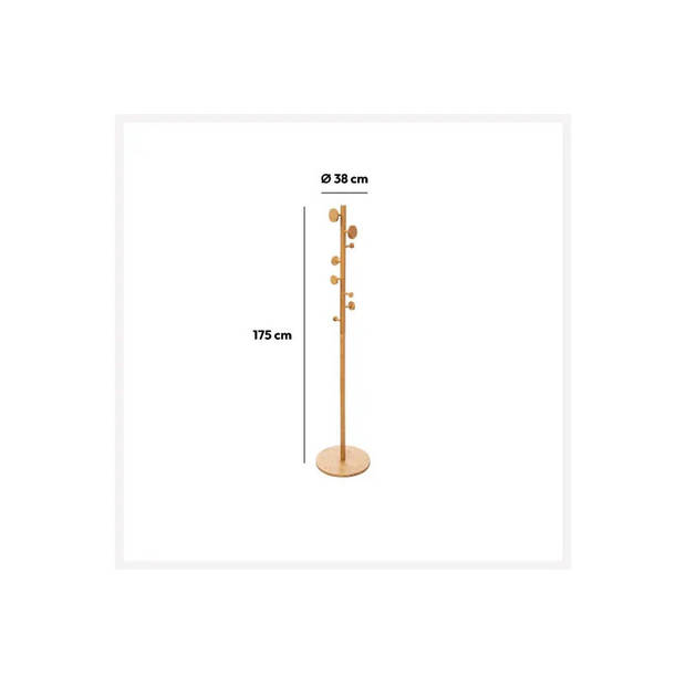 5Five Kapstok - lichtbruin - bamboe - staand - 8-haaks - 175 cm - Kapstokken