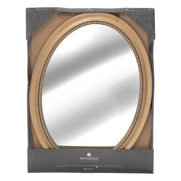 Atmosphera Spiegel/wandspiegel - ovaal - 53 x 40 cm - mdf hout/glas - goud - ornament rand - Spiegels