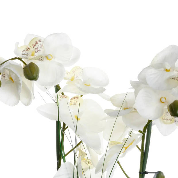 Atmosphera Orchidee bloemen kunstplant in witte bloempot - 2x - witte bloemen - H53 cm - Kunstplanten