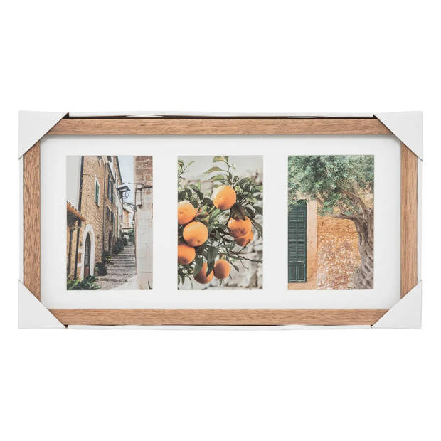 Atmosphera Collage fotolijst voor 3x foto - voor 10 x 15 cm fotos - Mango hout - beige - 40 x 21 cm - Fotolijsten